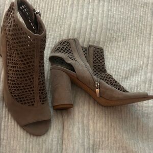 Vince Camuto Taupe Mesh Peep-Toe Heels